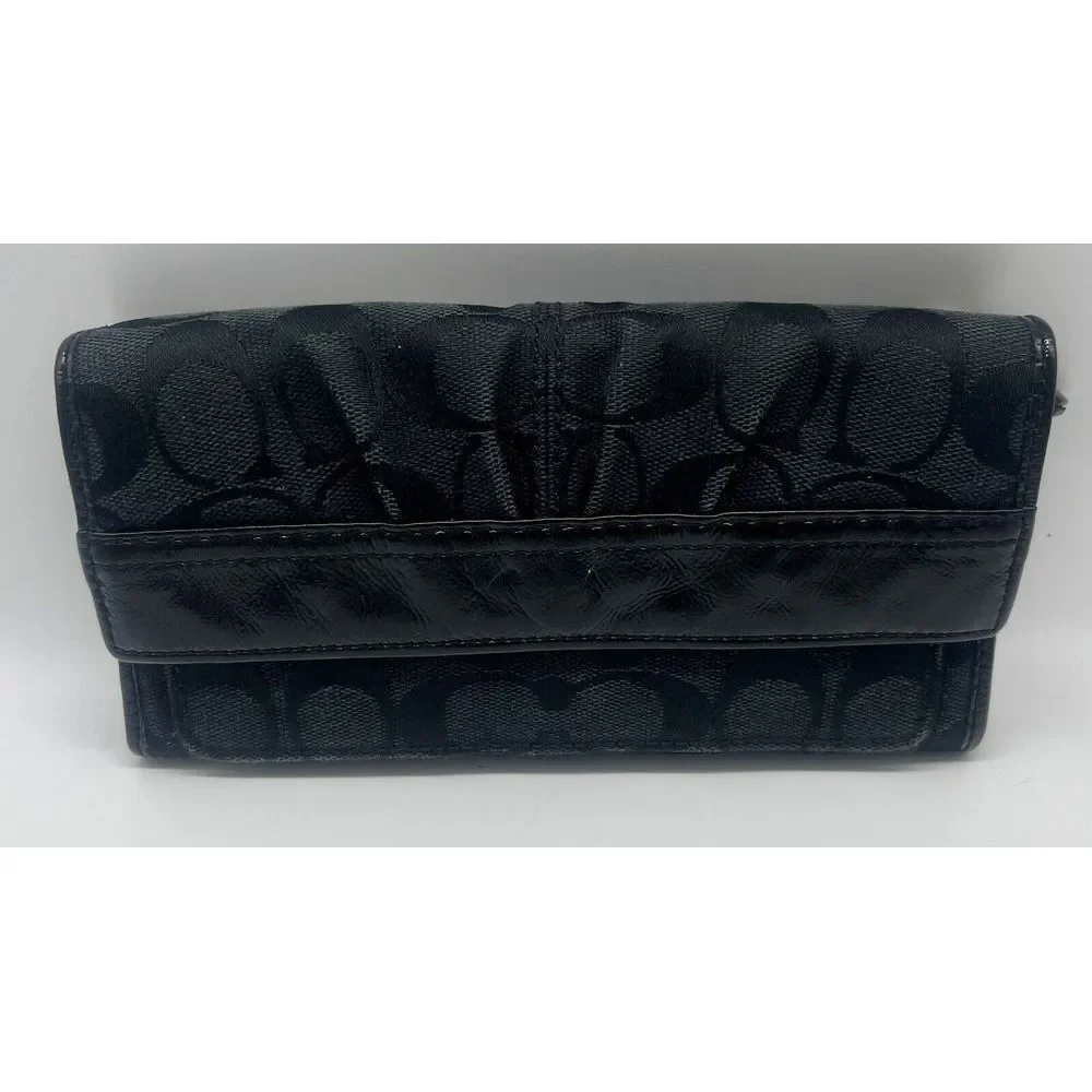 Coach Vintage Black‎ Fabric Jacquard Signature Canvas Trifold Wallet